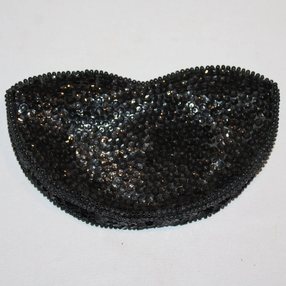 vintage‎ Silvercraft black beaded & sequin evening bag purse clutch zipper Japan